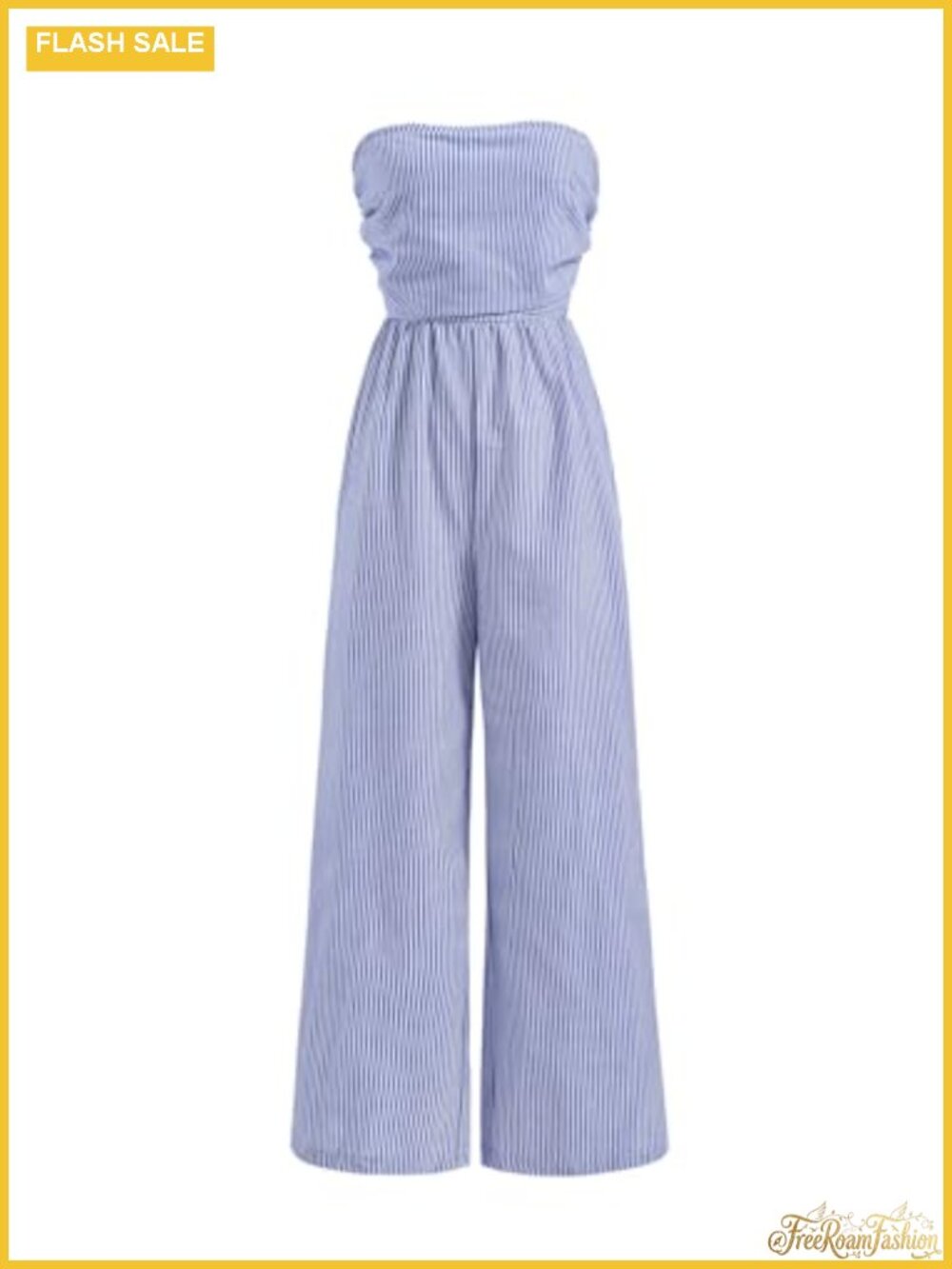 Striped Ruched Strapless Wide Leg Jumpsuit Sleeveless Romper